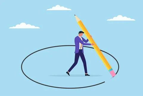 Vector illustration of a businessman erasing his own boundaries Stock Illustration
