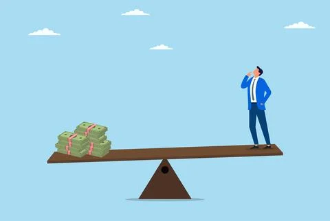 A vector illustration of a businessman evaluating the value of his business Stock Illustration
