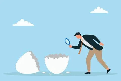 Vector illustration of a businessman examining an empty eggshell with a glass Stock Illustration