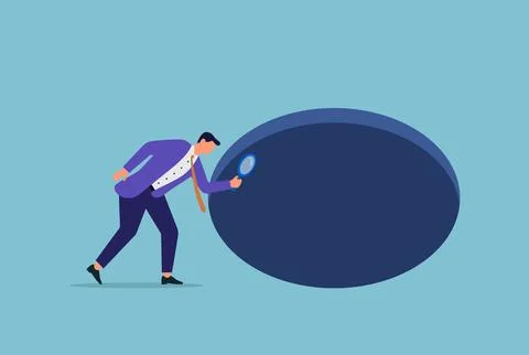 Vector illustration of a businessman exploring a dark tunnel using a glass Stock Illustration
