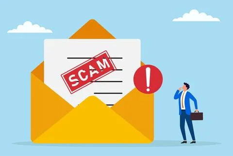 Vector illustration of a businessman facing an envelope with a scam letter Stock Illustration
