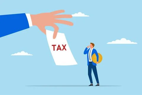 Vector illustration of a businessman facing a large hand holding tax Stock Illustration
