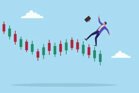 Vector illustration of a businessman falling from a candlestick bar Stock Illustration