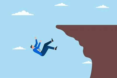 Vector illustration of a businessman falling off a cliff Stock Illustration