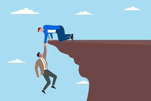 Vector illustration of a businessman falling off a cliff, while another help Stock Illustration
