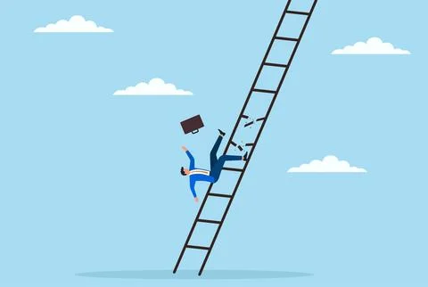 Vector illustration of a businessman falling down a broken ladder Stock Illustration