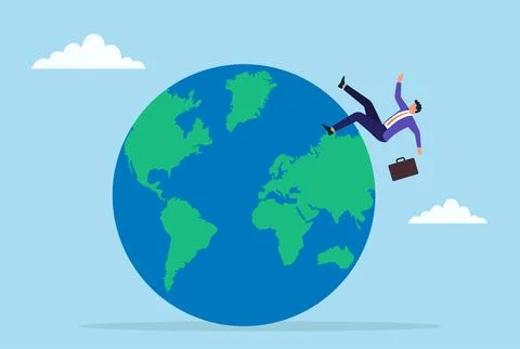 Vector illustration of a businessman falling from a globe Illustrazione stock