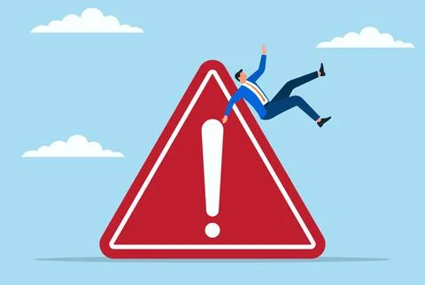 Vector illustration of a businessman falling from a warning icon Stock Illustration