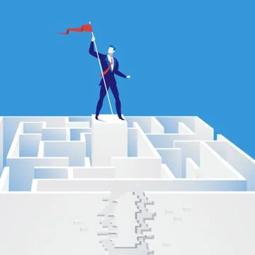Vector illustration of businessman finding exit from labyrinth, flat style Illustrazione stock