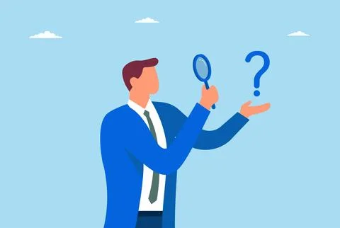 Vector illustration of a businessman finding a problem through a magnifying Illustrazione stock