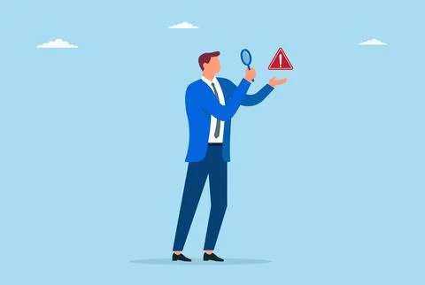 Vector illustration of a businessman finding a scam alert with a magnifying Stock Illustration