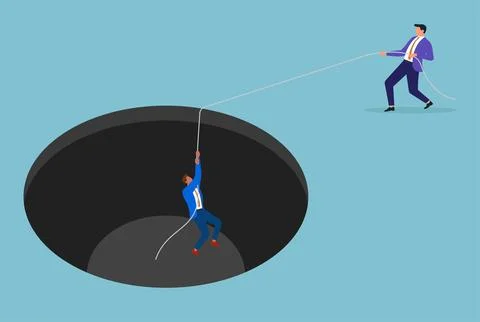 Vector illustration of a businessman helping another businessman out of a hole Stock Illustration