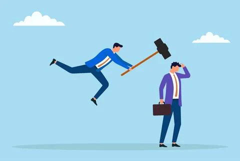 Vector illustration of a businessman hitting another businessman with a hammer Stock Illustration