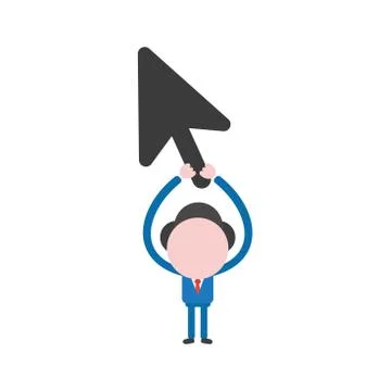 Vector illustration businessman holding up computer mouse cursor arrow Stock Illustration