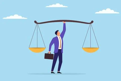 Vector illustration of a businessman lifting a large balance scale above Stock Illustration