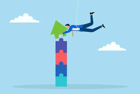 Vector illustration of a businessman placing the final puzzle piece shaped Stock Illustration