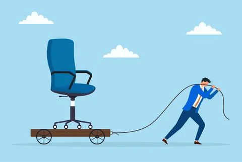 Vector illustration of a businessman pulling a large chair on a trolley Illustrazione stock