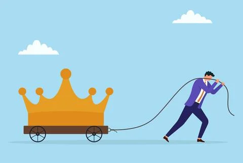 Vector illustration of a businessman pulling a large crown on a trolley Illustrazione stock