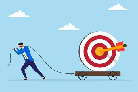 Vector illustration of a businessman pulling a large target sign on a trolley Stock Illustration