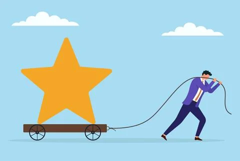 Vector illustration of a businessman pulling a large star sign on a trolley Stock Illustration