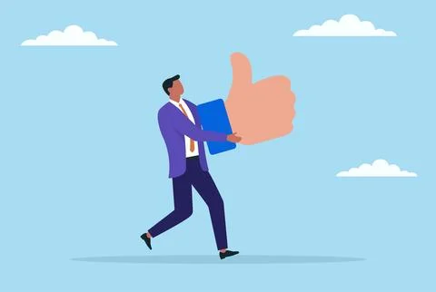 Vector illustration of a businessman running while holding a like icon Stock Illustration