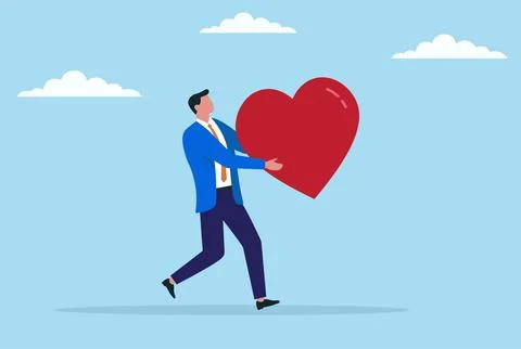 Vector illustration of a businessman running while holding a love icon Stock-Illustration