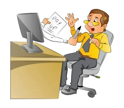 Vector illustration of businessman scared by looking at hands of a computer   Stock Illustration