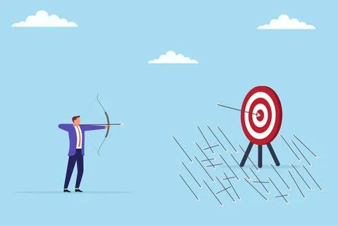 Vector illustration of a businessman shooting multiple arrows at a target Stock Illustration
