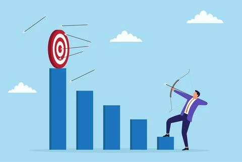 Vector illustration of a businessman shooting multiple arrows at a target Stock Illustration
