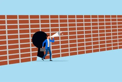Vector illustration of a businessman standing in front of a keyhole in a wall Stock Illustration