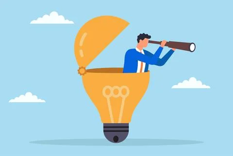 Vector illustration of a businessman standing inside an open light bulb Stock Illustration