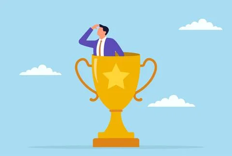 Vector illustration of a businessman standing inside a golden trophy Stock Illustration