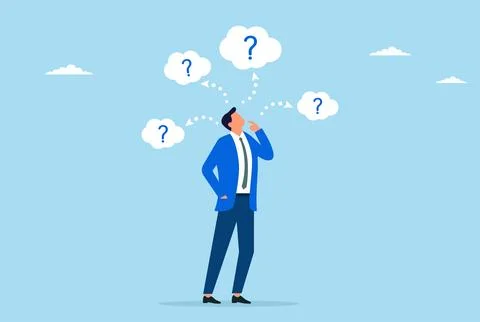 Vector illustration of a businessman thinking of solutions to many problems Illustrazione stock