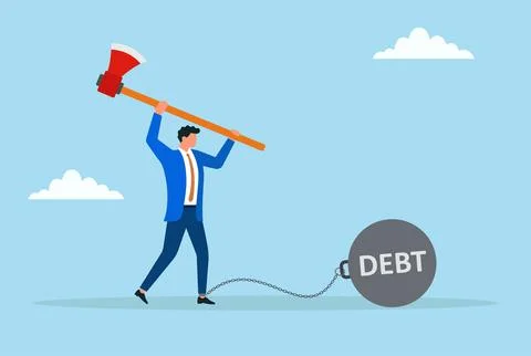 Vector illustration of a businessman using an axe to cut a heavy dumbbell Stock Illustration