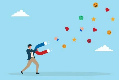 Vector illustration of a businessman using a giant magnet to attract emotion Stock Illustration