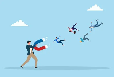 Vector illustration of a businessman using a giant magnet to attract other Stock Illustration