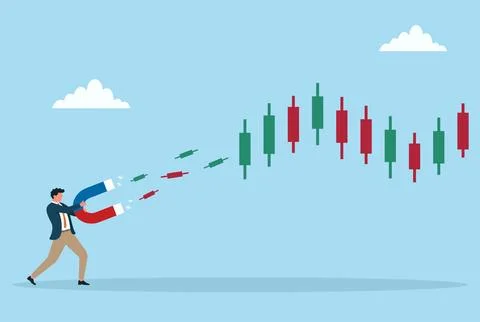 Vector illustration of a businessman using a giant magnet to attract candle Stock Illustration