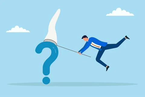 Vector illustration of a businessman using a net to catch a large question Stock Illustration