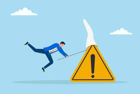 Vector illustration of a businessman using a net to catch a warning sign Illustrazione stock