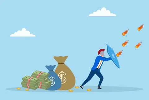 Vector illustration of a businessman using a shield to protect his money Stock Illustration