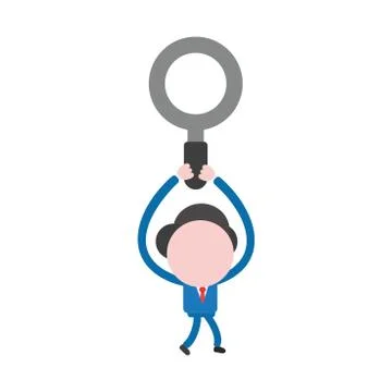 Vector illustration businessman walking and holding up magnifying glass Ilustración de archivo