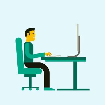 Vector illustration of businessman working at computer Stock Illustration