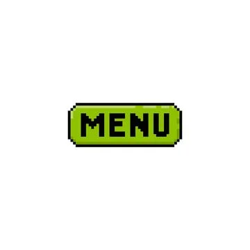 Vector illustration of a button with a menu label, green. Pixel game interface. Stock Illustration