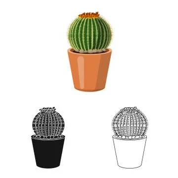 Vector illustration of cactus and pot symbol. Set of cactus and cacti stock Stock Illustration