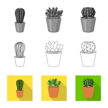 Vector illustration of cactus and pot symbol. Collection of cactus and cacti Stock Illustration