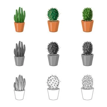 Vector illustration of cactus and pot logo. Set of cactus and cacti stock vector Stock Illustration