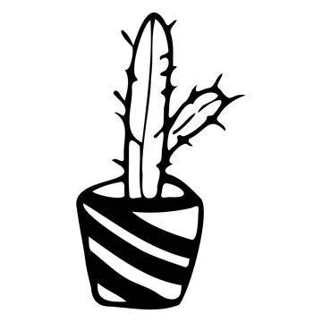 Vector illustration. Cactus in a striped pot. Doodle style. Stock Illustration