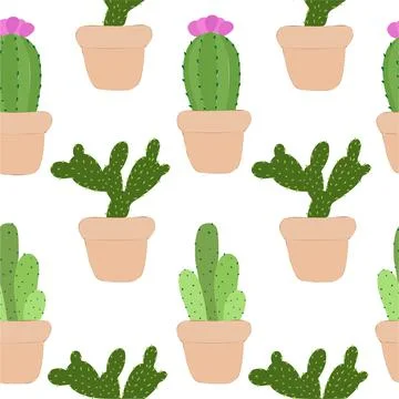 Vector Illustration cactuses. Color seamless pattern. For design, website, ba Stock Illustration