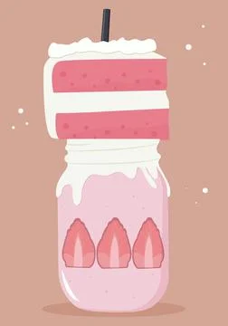 Vector illustration of cake and dessert in a jar. Strawberry cake. Stock Illustration