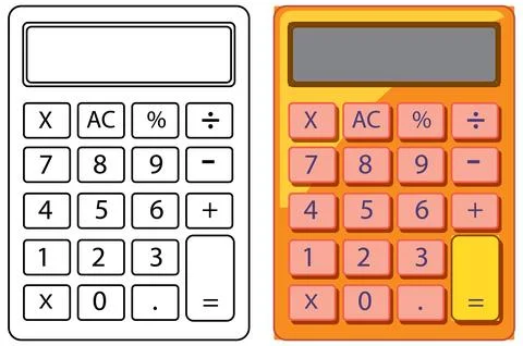 Vector Illustration of a Calculator in Line Art and Color Styles Stockillustratie